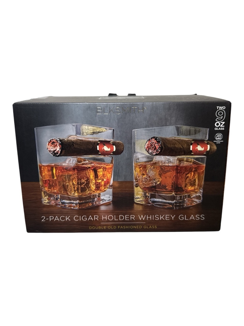 BLKSMITH 2-Pack Cigar Holder Whiskey Glasses 9oz- NEW IN BOX